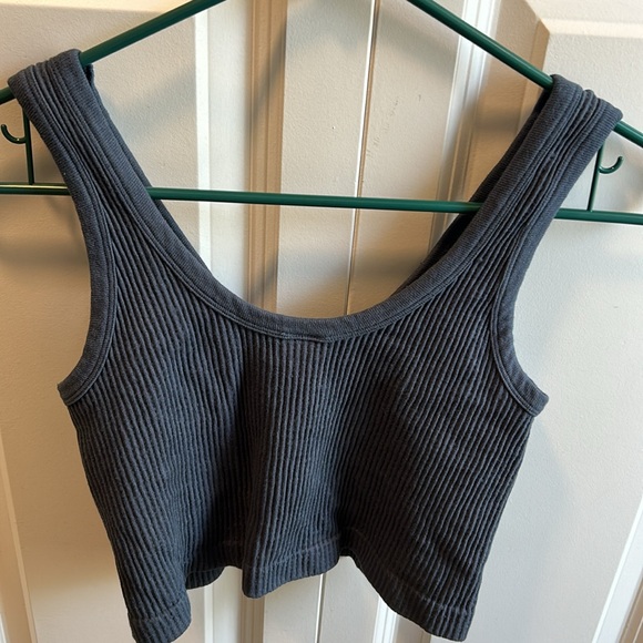 Mono b Ribbed Blue Grey Cropped Tank Top - Picture 3 of 4